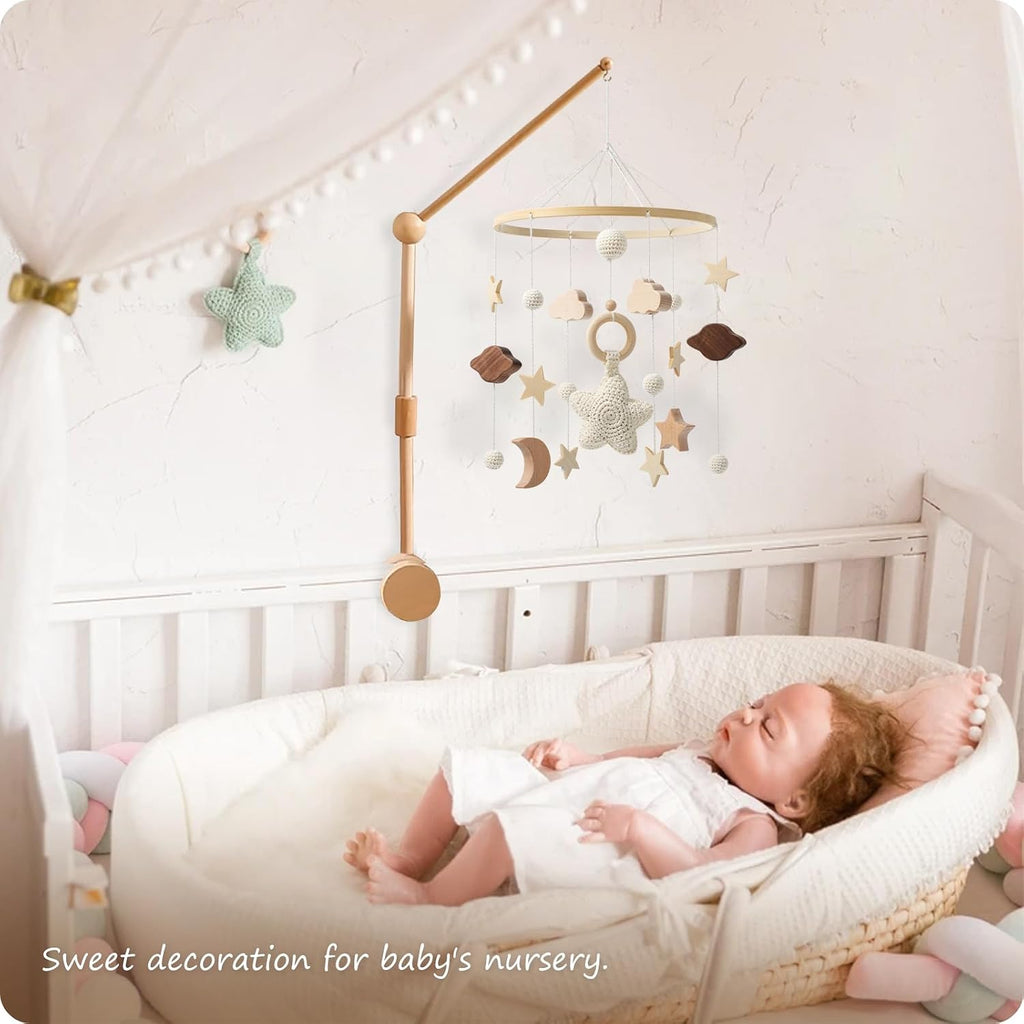 Baby Mobile Crib,Baby Mobile for Crib Nursery Wooden Mobile for Girl or Boy Gender Neutral Mobile, Star, Cloud, Moon