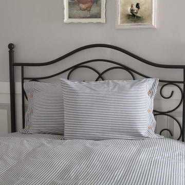 Farmhouse Ticking Stripe Blue Standard Sham, 21" x 27", 100% Cotton