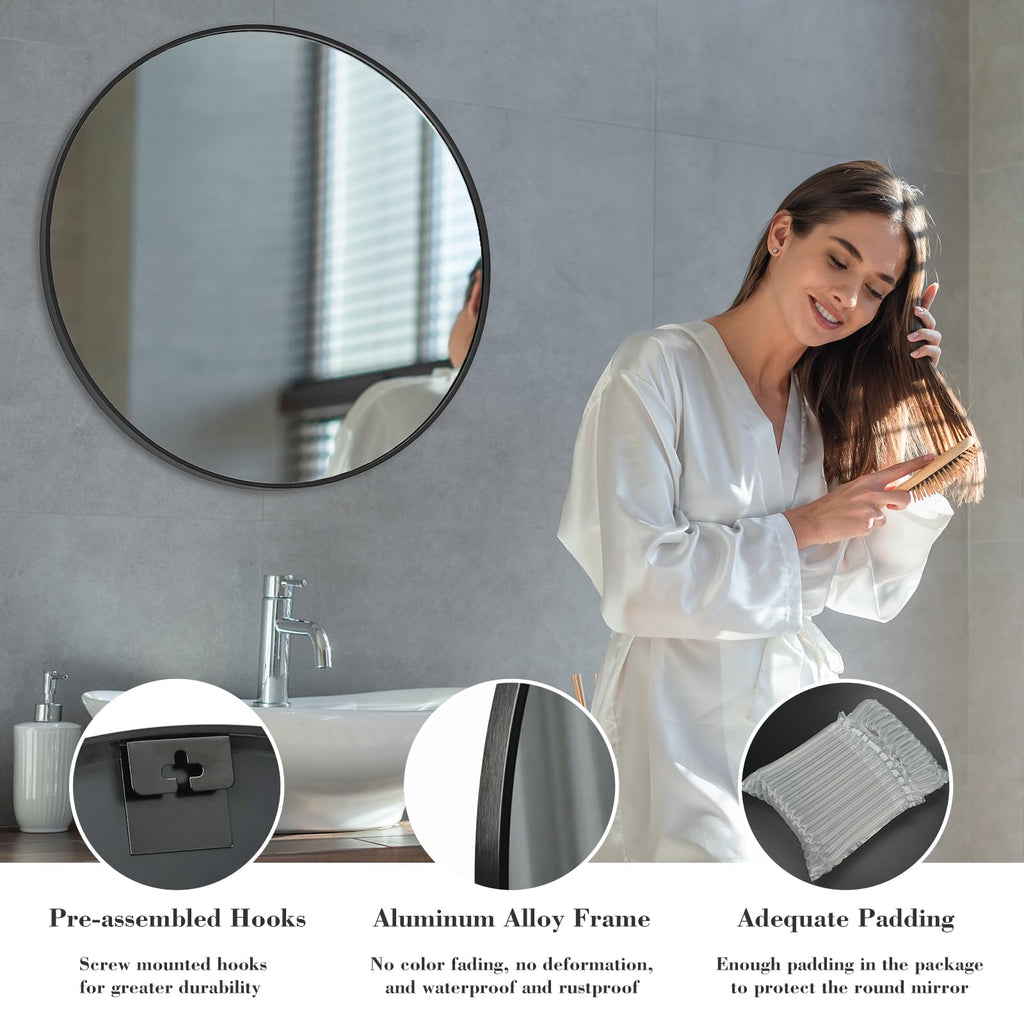 30 Inch Round Wall Mirror, Bathroom Mirror for Over Sink