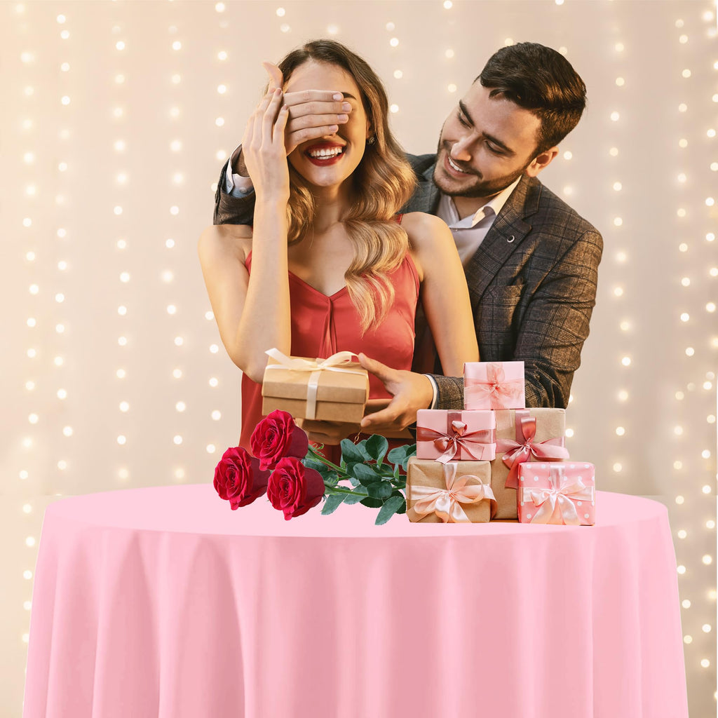 12 Pcs Round Red Pink Plastic Tablecloths, 84 Inch