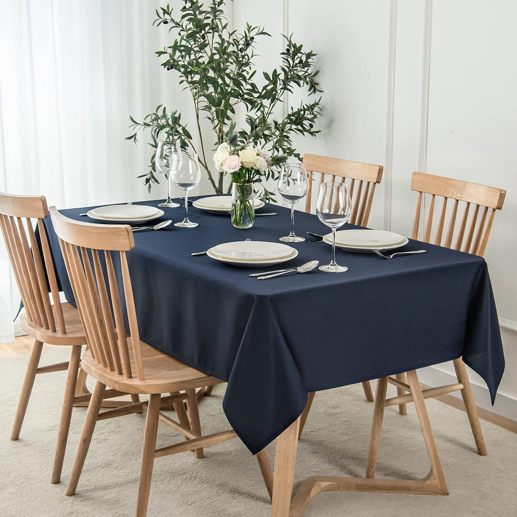 2 Pack 60 x 84 Inch Navy Faux Linen Textured Rectangle Tablecloth Water Resistant Wrinkle Free Spill-Proof, Soft