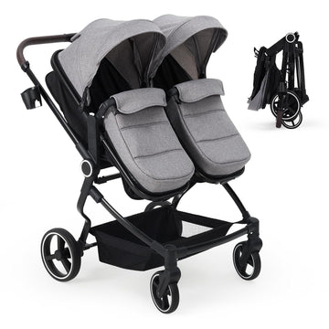 Side by Side Double Stroller for Twins, Lightweight Compact Foldable Baby Travel Stroller with High Landscape Seat
