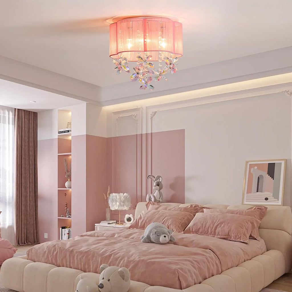 3 Light Bedroom Mini Chandelier Ceiling Light Pink Lamp 13" Small Crystal Chandelier Flush Mount Chandeliers