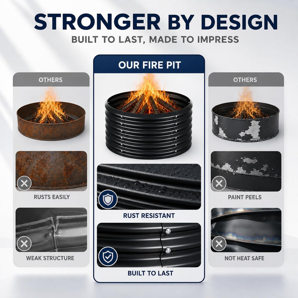 36 inch Fire Pit Ring, Galvanized Fire Ring 2ft high, Wood Burning Fire Pits Ring, Outdoor Fireplace Height 24 Inch