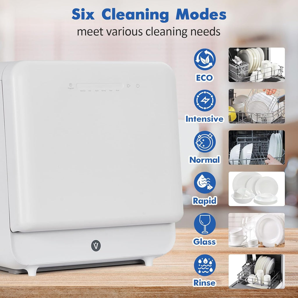 Portable Dishwasher Compact Dishwasher Countertop with Faucet & Manual Water Tank(5L) Modes Water Inlet