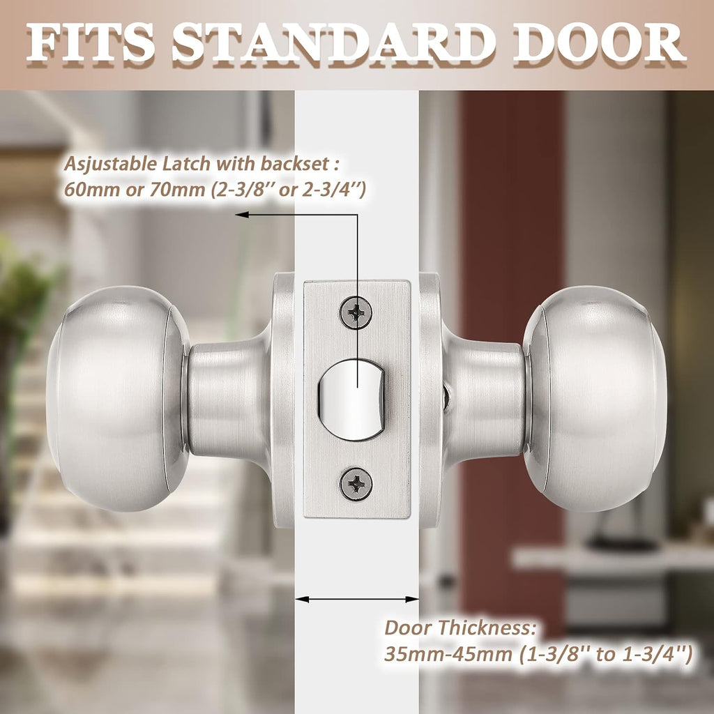 6 Pack Round Passage Door Knob(Non-Locking Knobs), Keyless Doorknobs Interior/Exterior Door Lockset,Passage Knobs