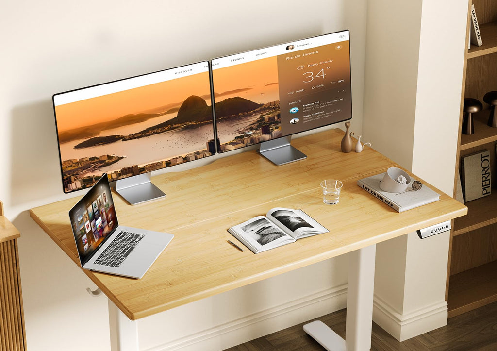 Electric Height Adjustable Standing Desk, 40x24 Inch, Bamboo