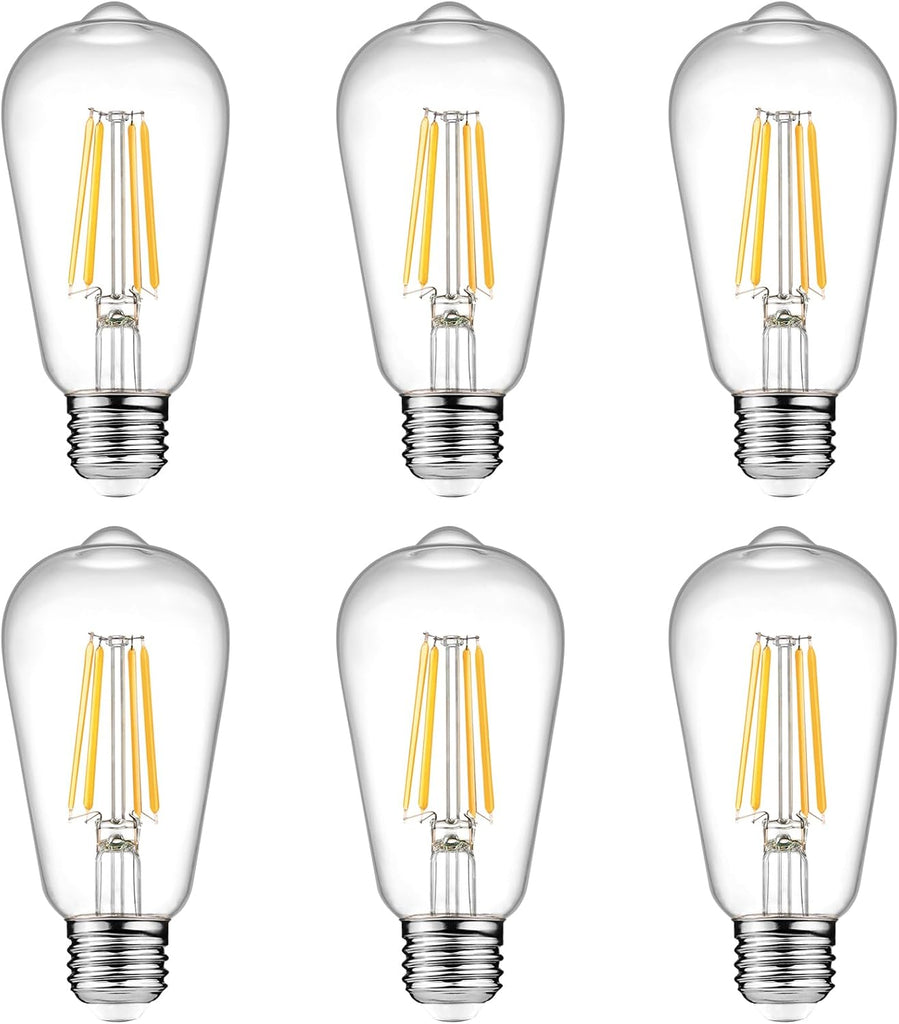 Vintage LED Edison Bulbs 6W, Equivalent 60W Incandescent, Non-Dimmable, Warm White 2700K, ST58 Antique LED Filament
