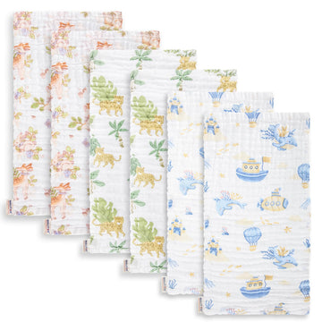 Muslin Baby Burp Cloths 20" x 10" - Large, 6-Layer, (Floral)