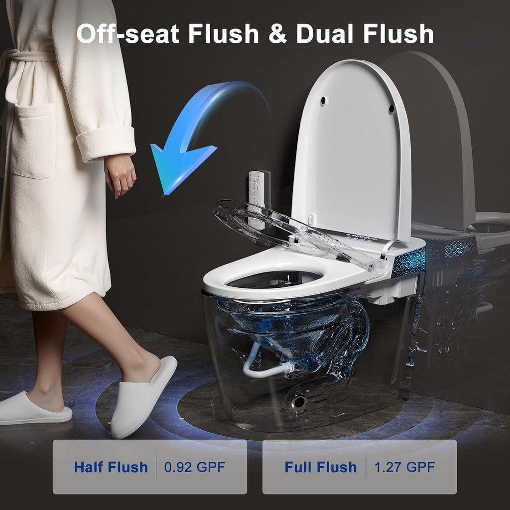Smart Toilet with Bidet Built in, One Piece Toilet with Auto Soft Open&Close Lid&Seat, Foot Sensor, Auto Flush