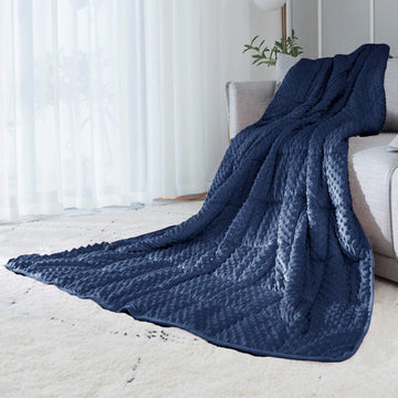 Reversible Weighted Blanket for All Season, Luxury Velvet, Warm and Cool, Adult 15Lb Blue Weighted Blanket, Enjoy