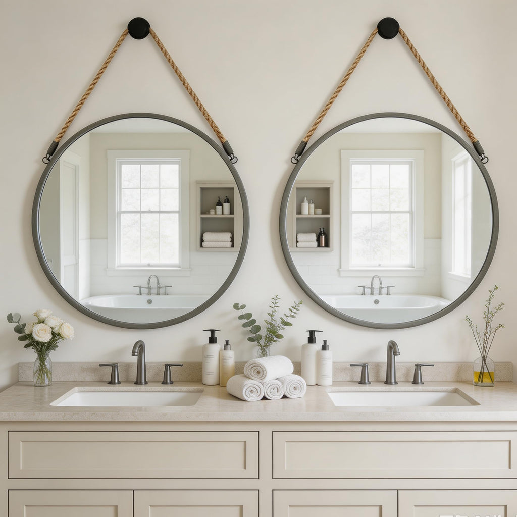24" Round Hanging Mirror, Circle Wall Mirror with Jute Rope