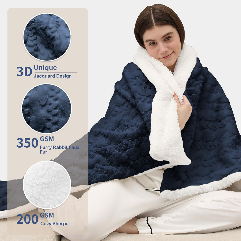 Rabbit Faux Fur Heated Blanket, Soft Thick Electric Blanket