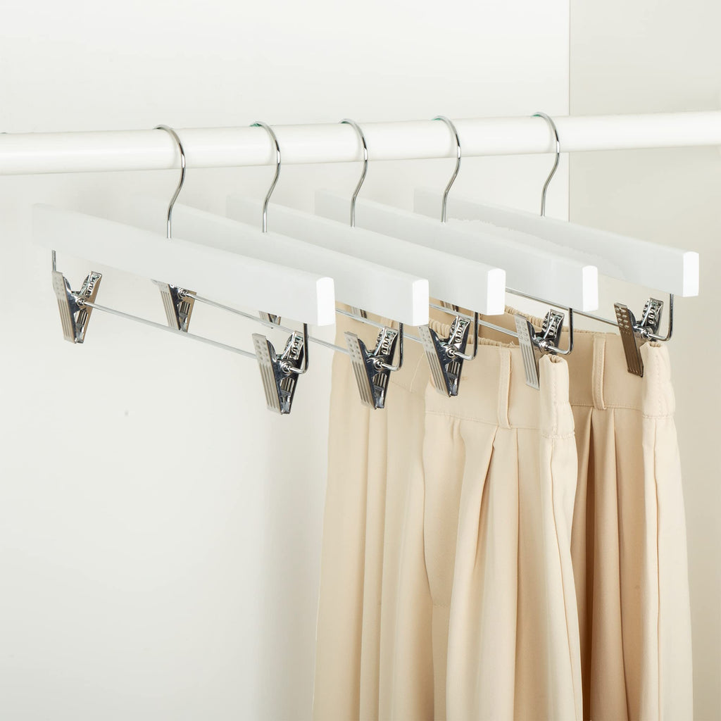 Basics Wooden Pants and Skirt Hangers with Clips, Closet Organizer, White, 10-Pack