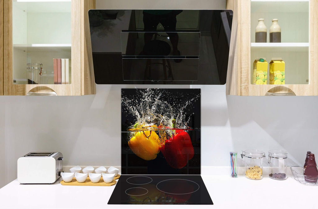 Stylish Tempered Glass backsplash - Glass Kitchen splashback - Glass upstand BS09 Water Splash Series: Peppers in