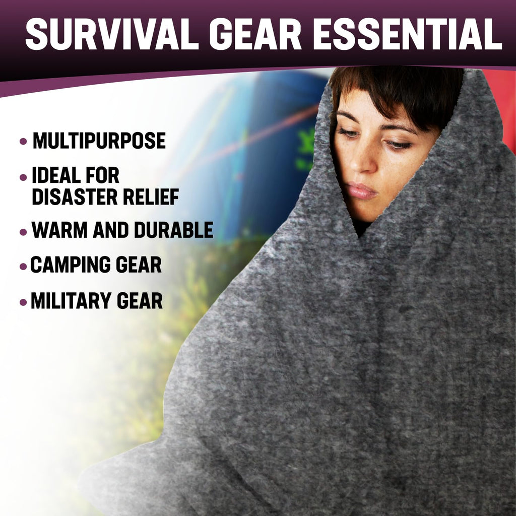 Wool Blanket 60 x 84 Inch Fire Retardant Military Survival Camping