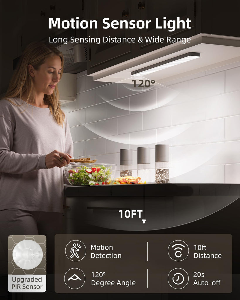 13inch Under Cabinet Lighting with Charging Station, 3200mAh Rechargeable Wireless Motion Sensor Lights, 96 LEDs, 3
