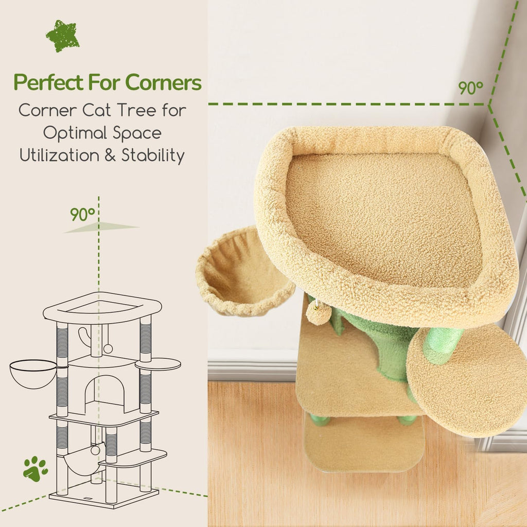 Cactus Corner Cat Tree Tower with Scratching Post, Green