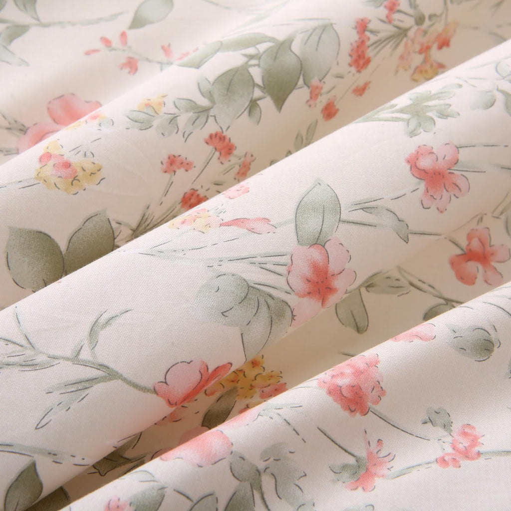 100% Cotton Duvet Cover Floral Bedding Set 3 Pieces Pink Floral Leaf Print Cottage Core Duvet Cover Set