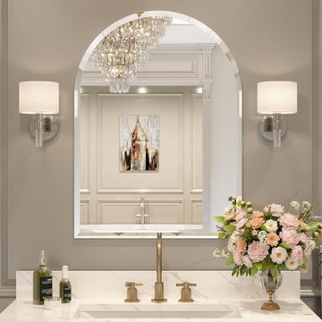 Frameless Bathroom Mirror, 22" x 30" Arched Vanity Mirror for Wall Beveled, Arch Wall Mounted Mirrors, Over Sink