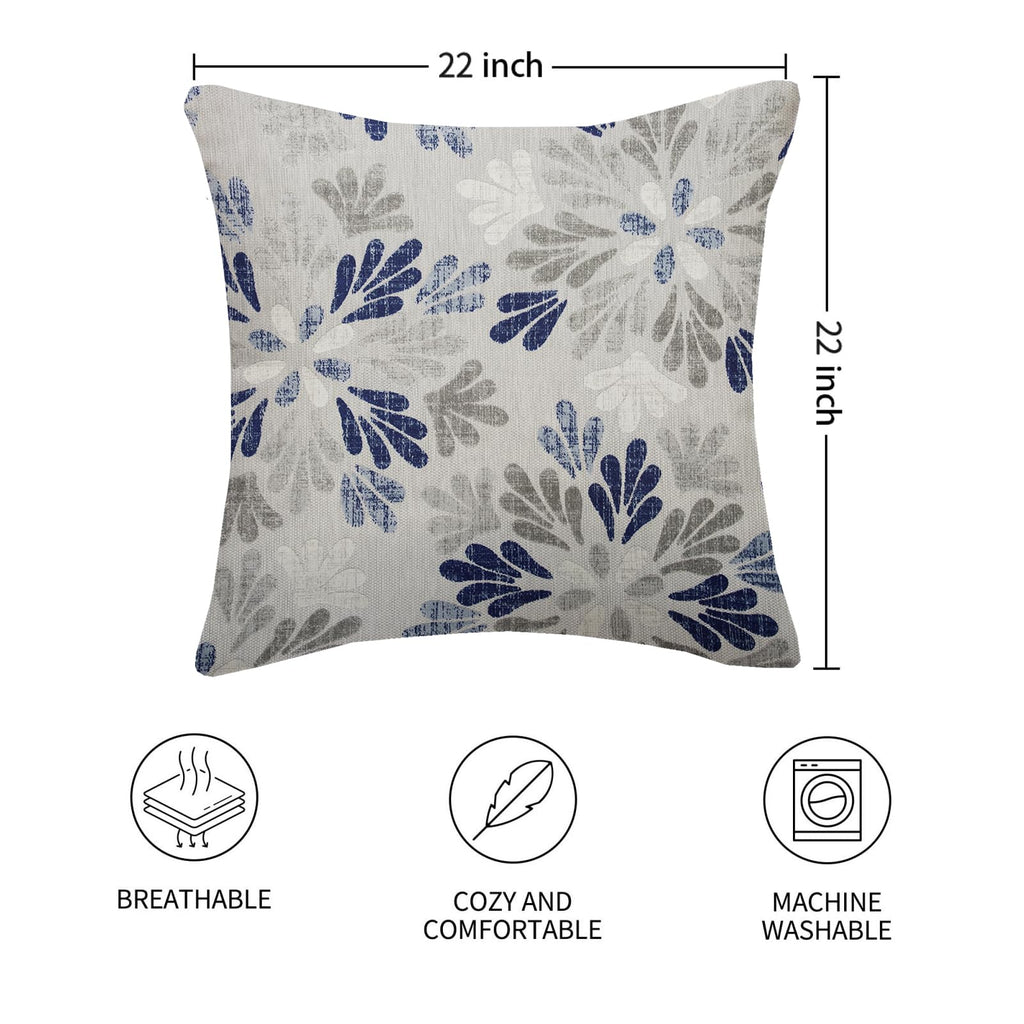 Boho Navy Blue Floral Dahlia Pillow Covers 22x22 Inch Set of 2