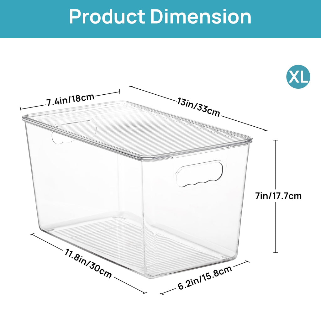 8 Pack Clear Stackable Storage Bins with Lids and Handles, XLarge