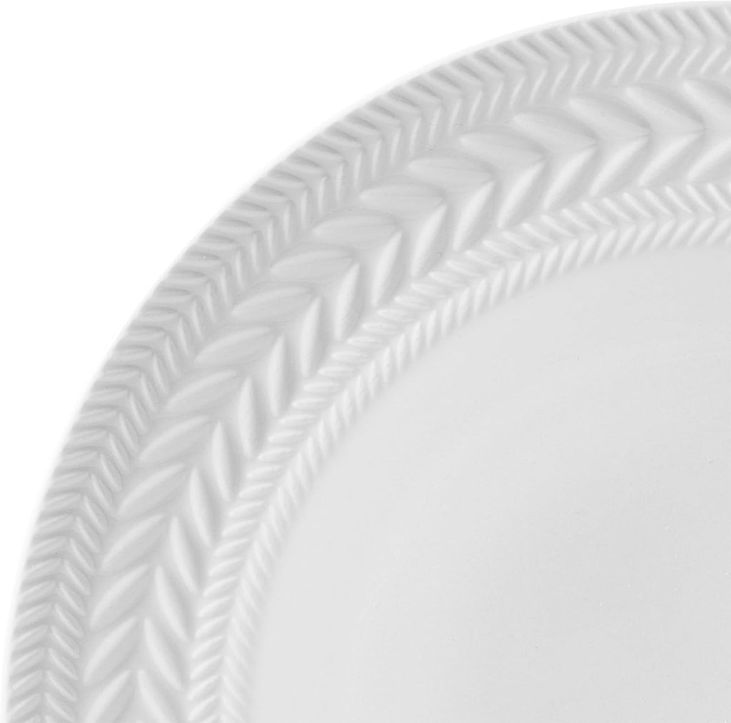 Josephine 24-Piece Dinnerware Set, Porcelain Dish Set with Embossed Basket Weave Design, Service for 8