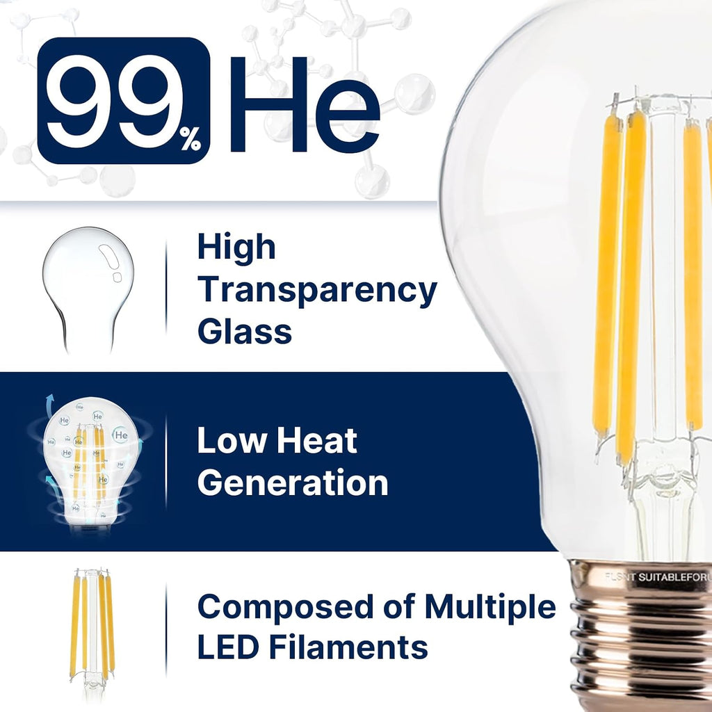 100W Equivalent A19 LED Light Bulbs, Efficient 12W, 1600Lumens, 2700K Soft White, CRI82, E26 Base LED Filament Light