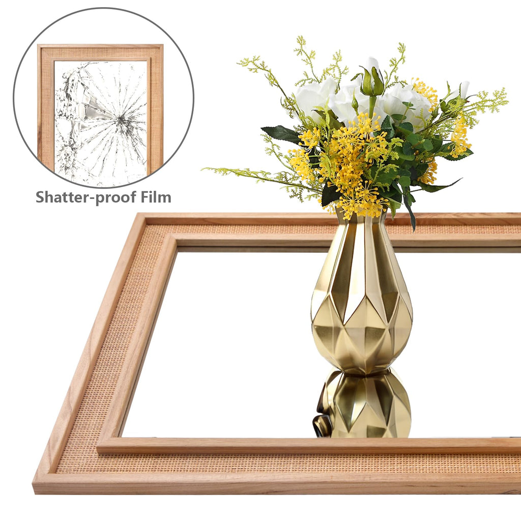 20"x28" Rattan Wall Mirror Rectangle Rattan Mirror Hanging