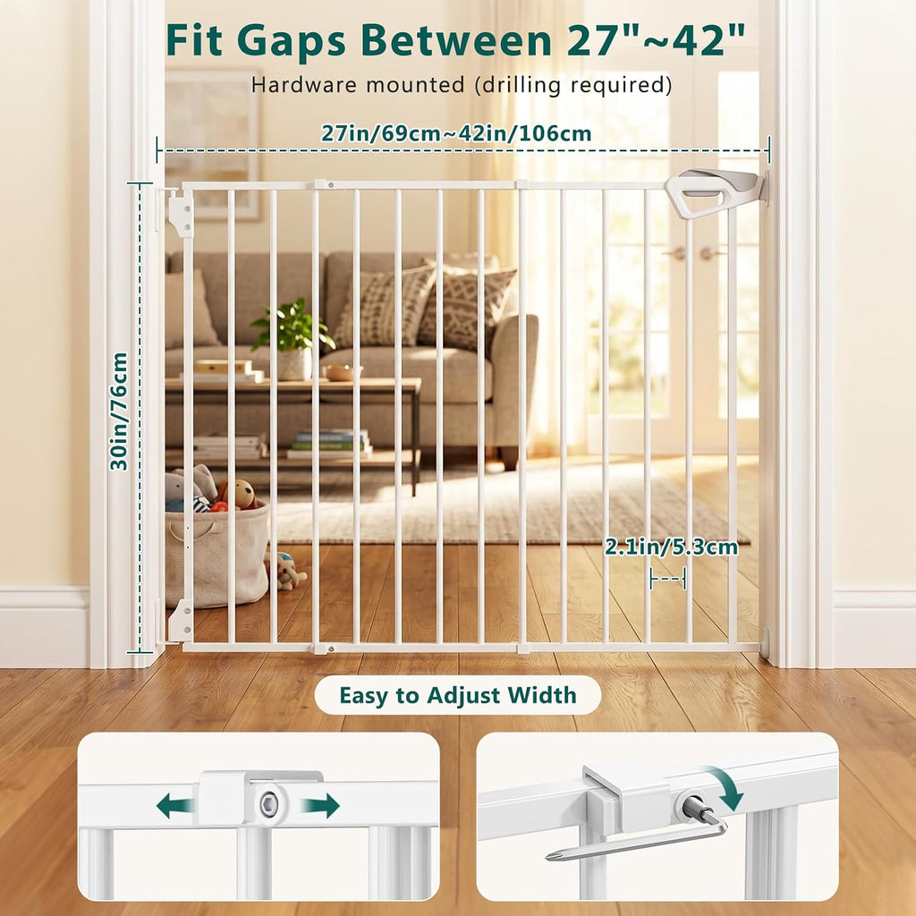 27"-42" Extra Wide Dog Gates for Doorways, 30" H Indoor Pet Gate for Stairs