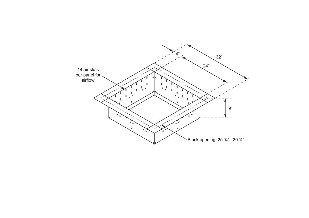 Heavy Duty Stainless Steel Fire Pit Ring Insert for Outdoors - 24" Square Insert, 32" Outside Flange, 10" Height