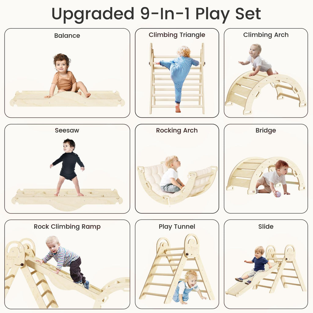 Triangle Set with Cushion, Montessori Climbing Set, Indoor Climb Toys, Indoor Playground Jungle Gyms, 9 Combinations