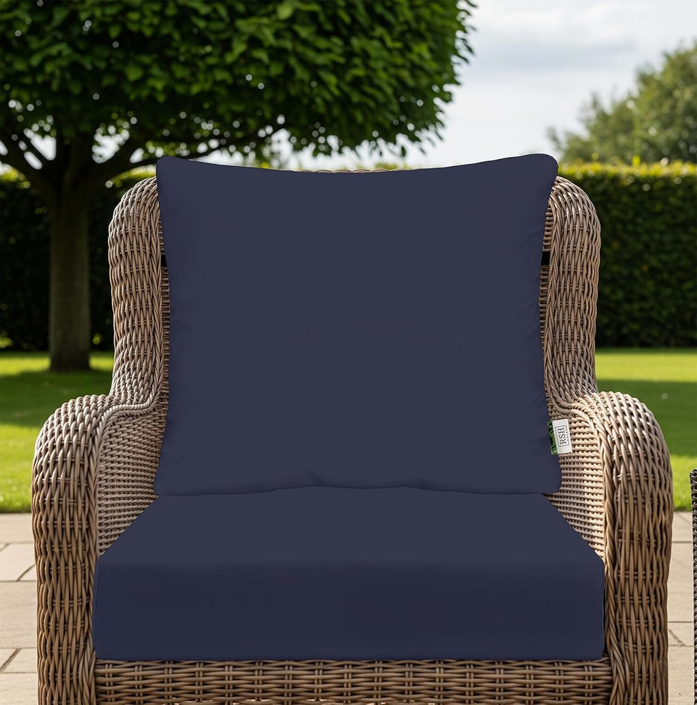 Deep Seating Outdoor Chair Cushion, Navy Blue, 24" x 27" | Patio Furniture Cushion, Deep Seat with Pillow Back, Made
