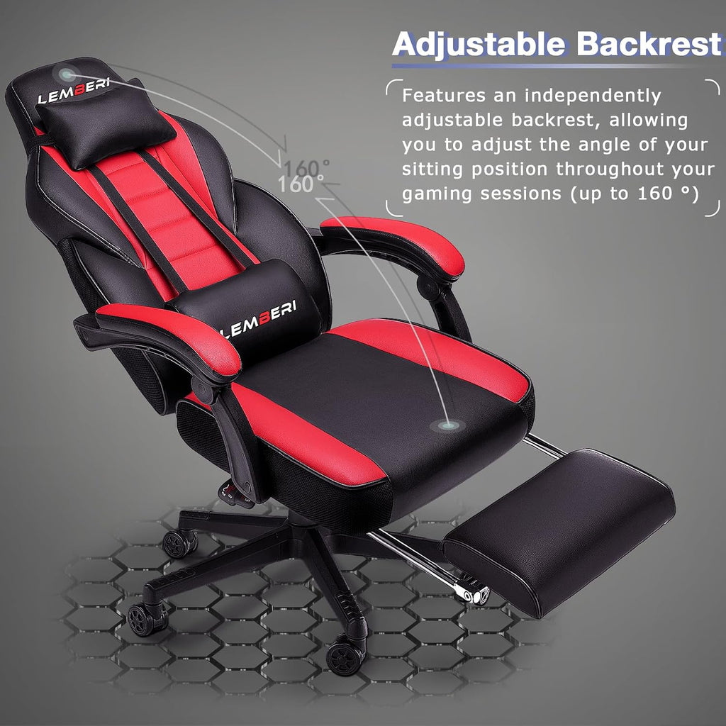 Big and Tall Gaming Chair, 400lb Capacity, Red | Heavy-duty steel frame, wide seat & high back, PU leather