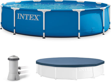 28211EH 12-Foot x 30-inch Metal Frame Round 6 Person Outdoor Above Ground Swimming Pool with GFCI Filter Pump and