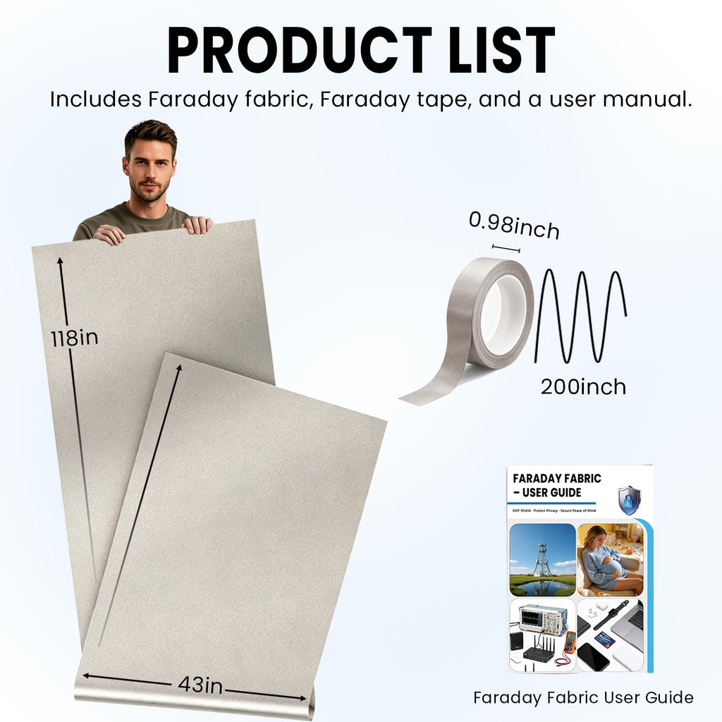 Faraday Fabric 43" W x 118" L with 200" L Faraday Conductive Tape
