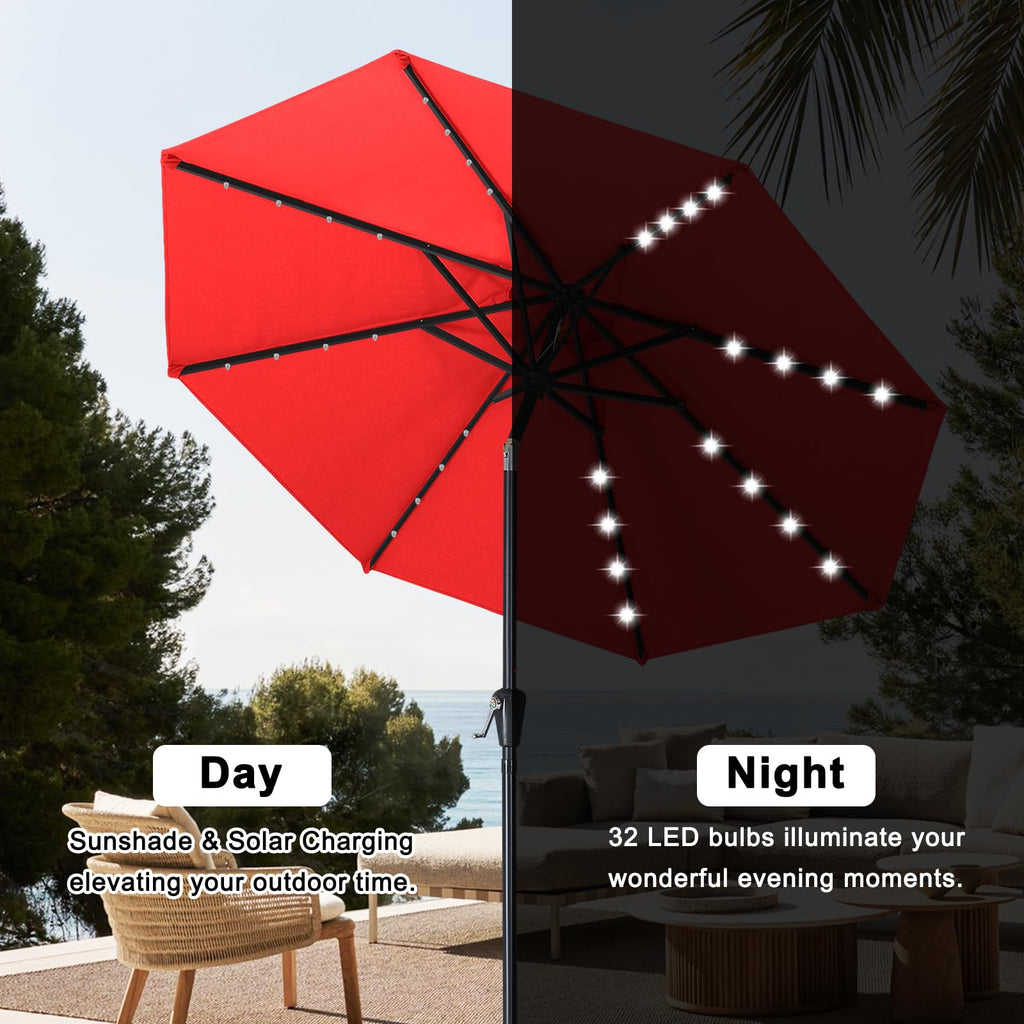 Solar Led Patio Umbrella with 32 Lights 9FT(Red)