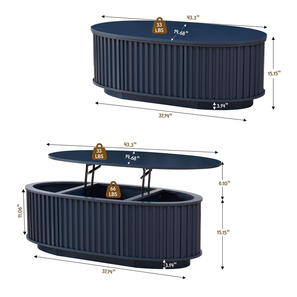 43.3'' Oval Lift Top Fluted with Hidden Storage