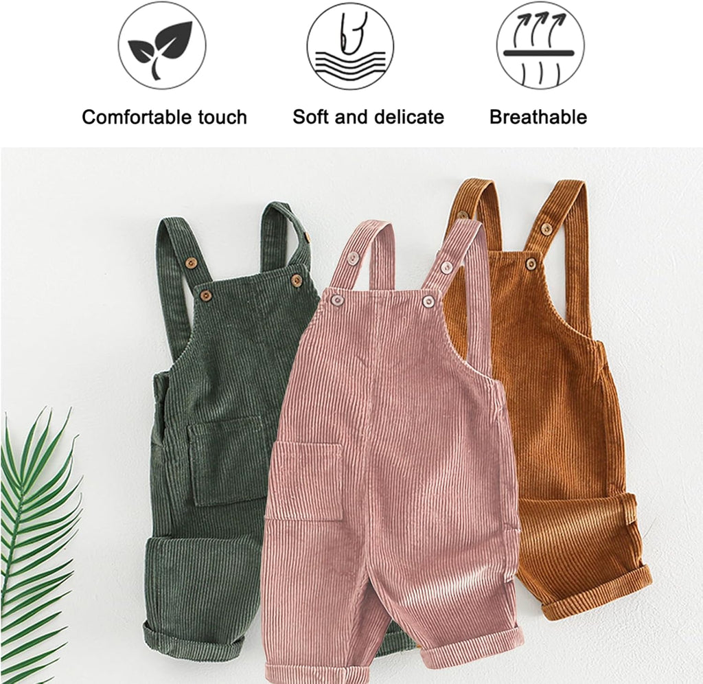 Toddler Boy Girl Soft Corduroy Suspender Pants Kids Overalls Loose Retro Adjustable button overalls