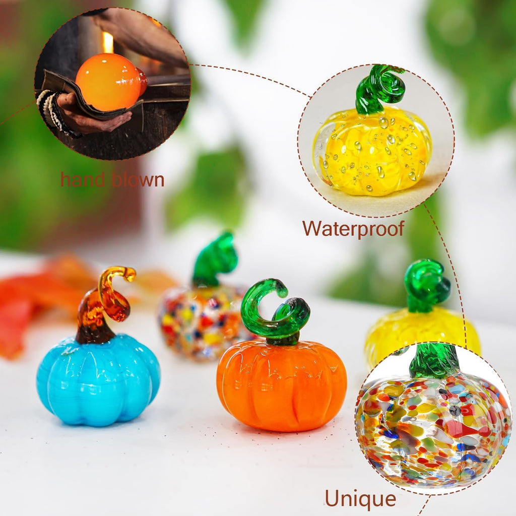 Blown Glass Pumpkin Figurines Fall Thanksgiving Centerpiece Decor - Set of 4