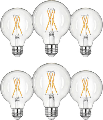 6 Pack G25 Globe Light Bulbs, Dimmable Vintage LED Edison Bulbs, CRI90+ 5W Equivalent 60W, Clear LED Filament Vanity