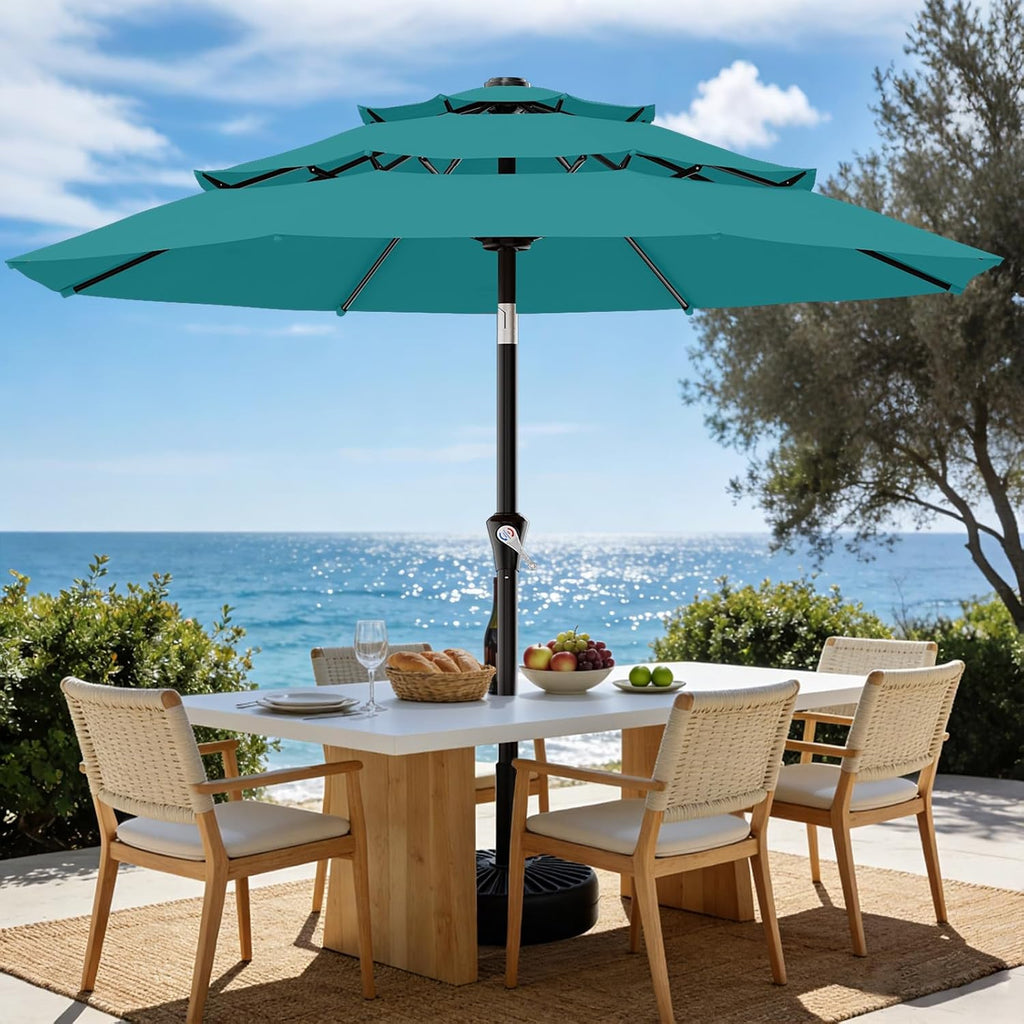 9ft 3-Tier Patio Umbrellas, Outdoor Umbrella with 8 Sturdy Ribs UV Protection Windproof