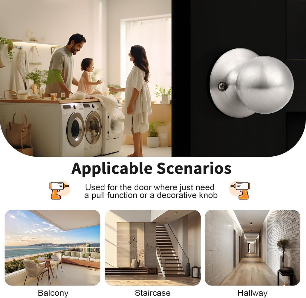 Dummy Door Knob, Single Sided Handle for Closets/French Doors/Pantry, Brushed Nickel Non-Turning Interior Push/Pull