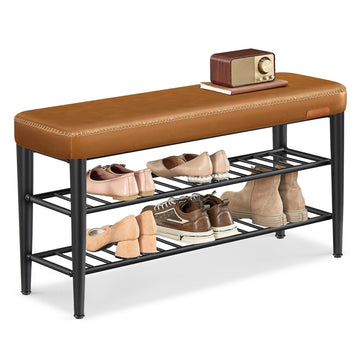 Shoe Bench, Synthetic Leather with Stitching, Loads 300 lb
