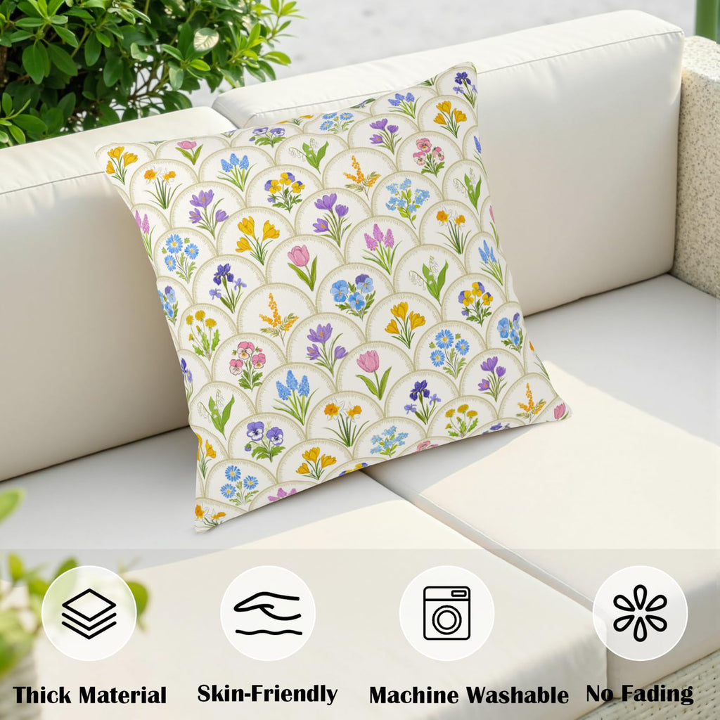 Spring Floral Throw Pillow Covers 16x16 Set of 2 Pink Yellow Blue Flower Decorative Pillow Case Outdoor Farmhouse