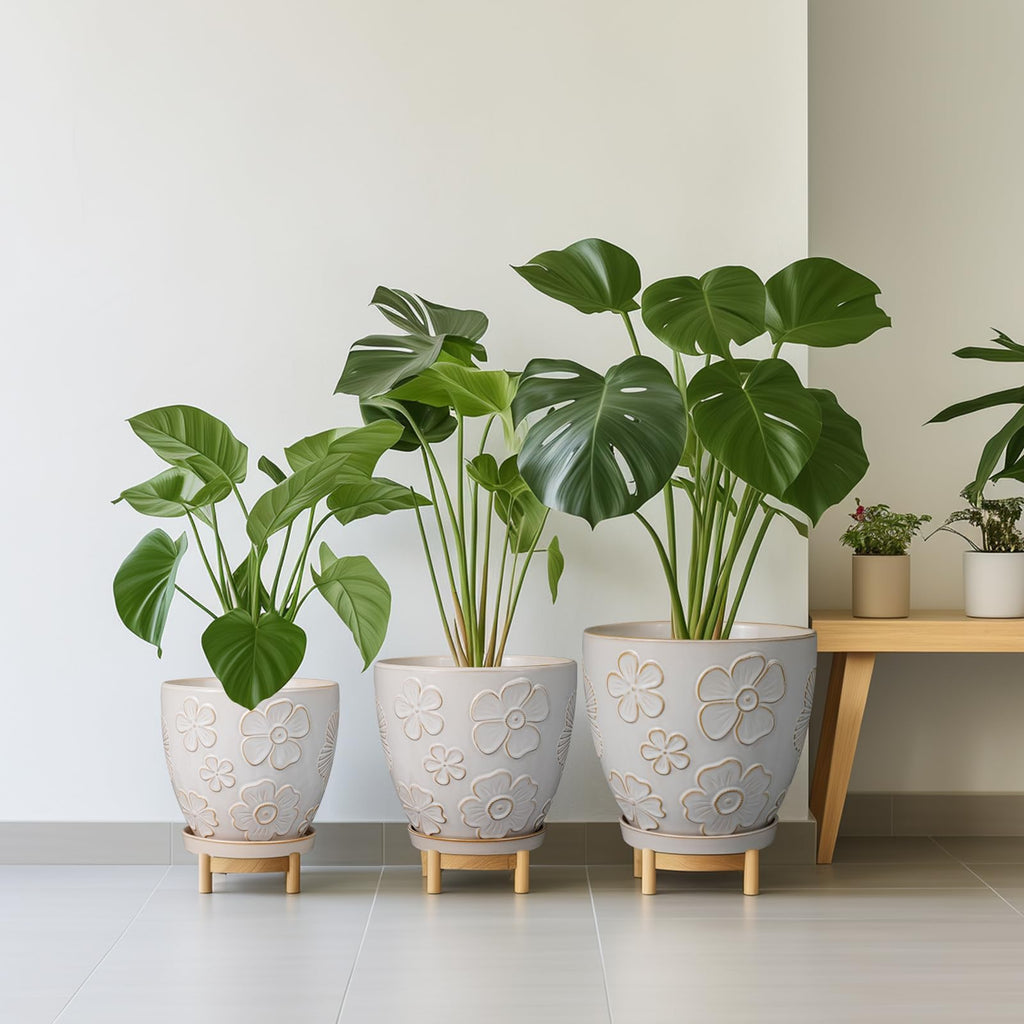 10 Inch Ceramic Planter Pot, Large Petal White