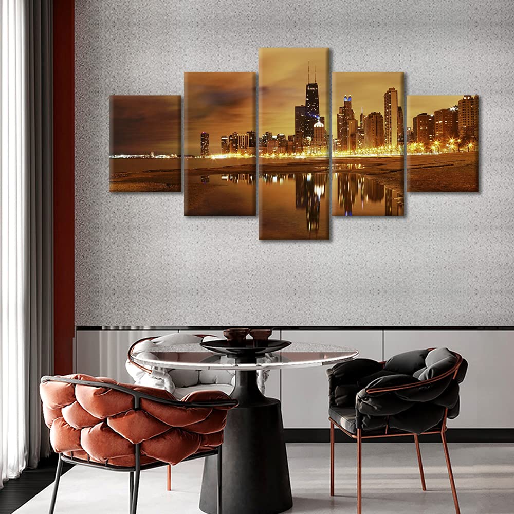 Chicago Illinois Wall Night Cityscape Wall Decor Modern Chicago Skyline Home Decor Lake Michigan Wall Decoration