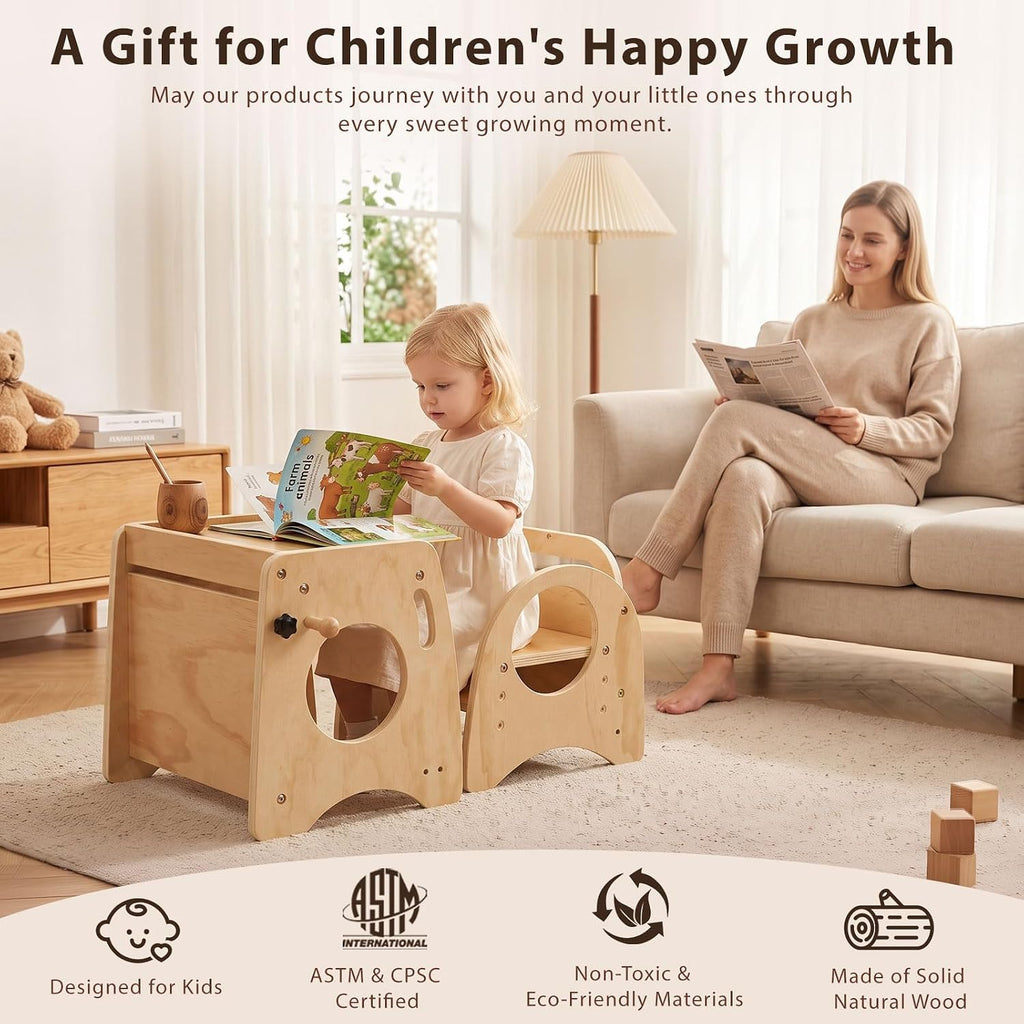 Weaning Table and Chair Set, in-1 Wooden Toddler Set