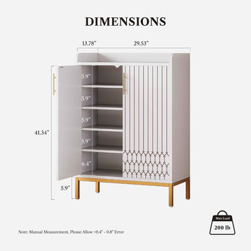 5-Tier Shoe Cabinet with Carved Lines Doors, Large Wooden Shoe Storage Cabinet with Adjustable Shelves, Modern