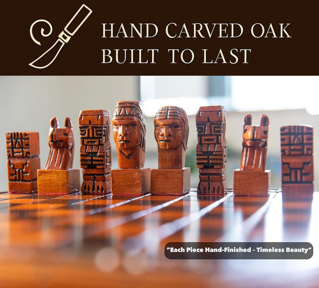 Hand Carved Luxury Chess Set Premium Oak Wood Board Decorative Artisan Pieces Set Gift Fancy Chess Set, Collectors